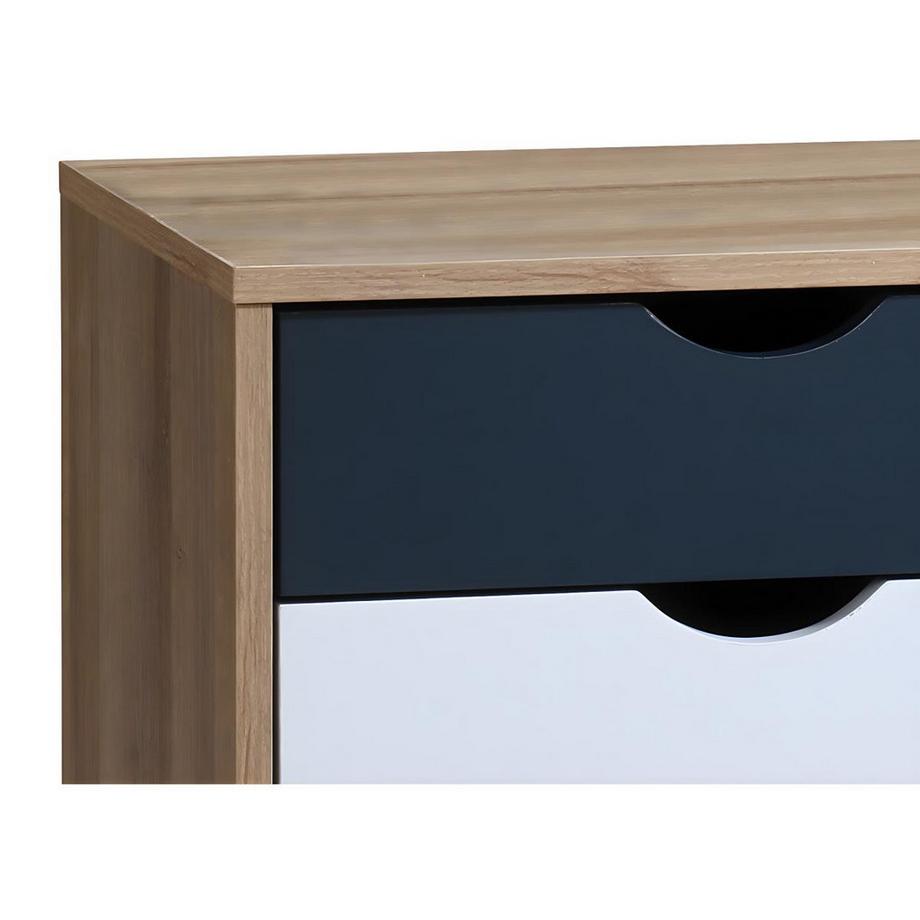 Vente-unique Table de chevet avec 3 tiroirs - Coloris : Naturel, blanc et bleu - LURVIA  