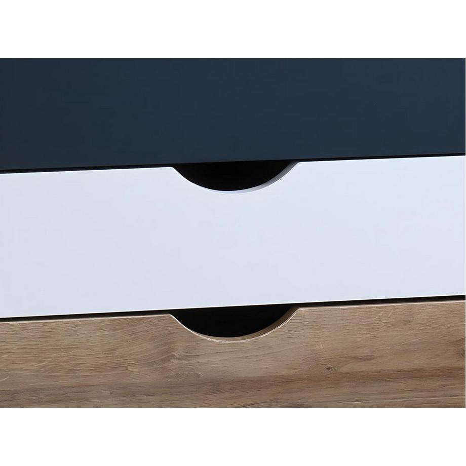 Vente-unique Table de chevet avec 3 tiroirs - Coloris : Naturel, blanc et bleu - LURVIA  