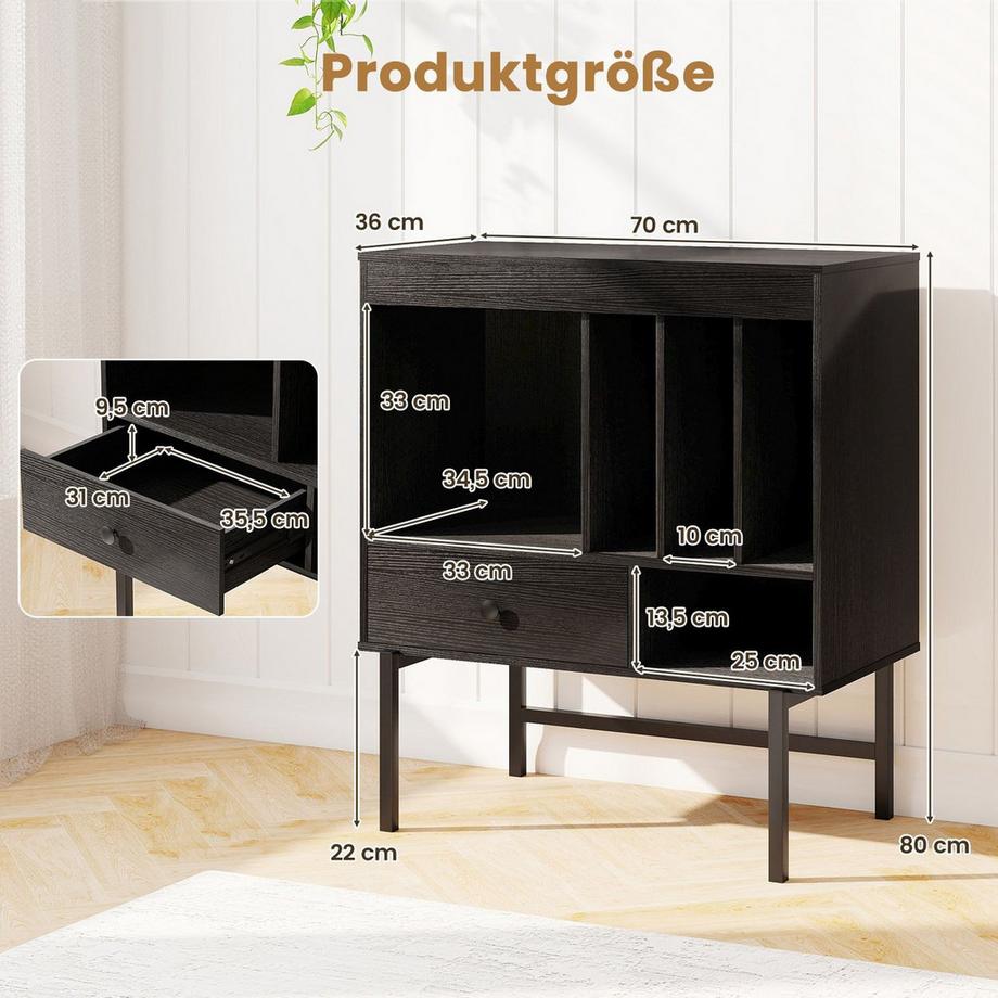 Northix Support pour tourne-disque vinyle avec rangement  