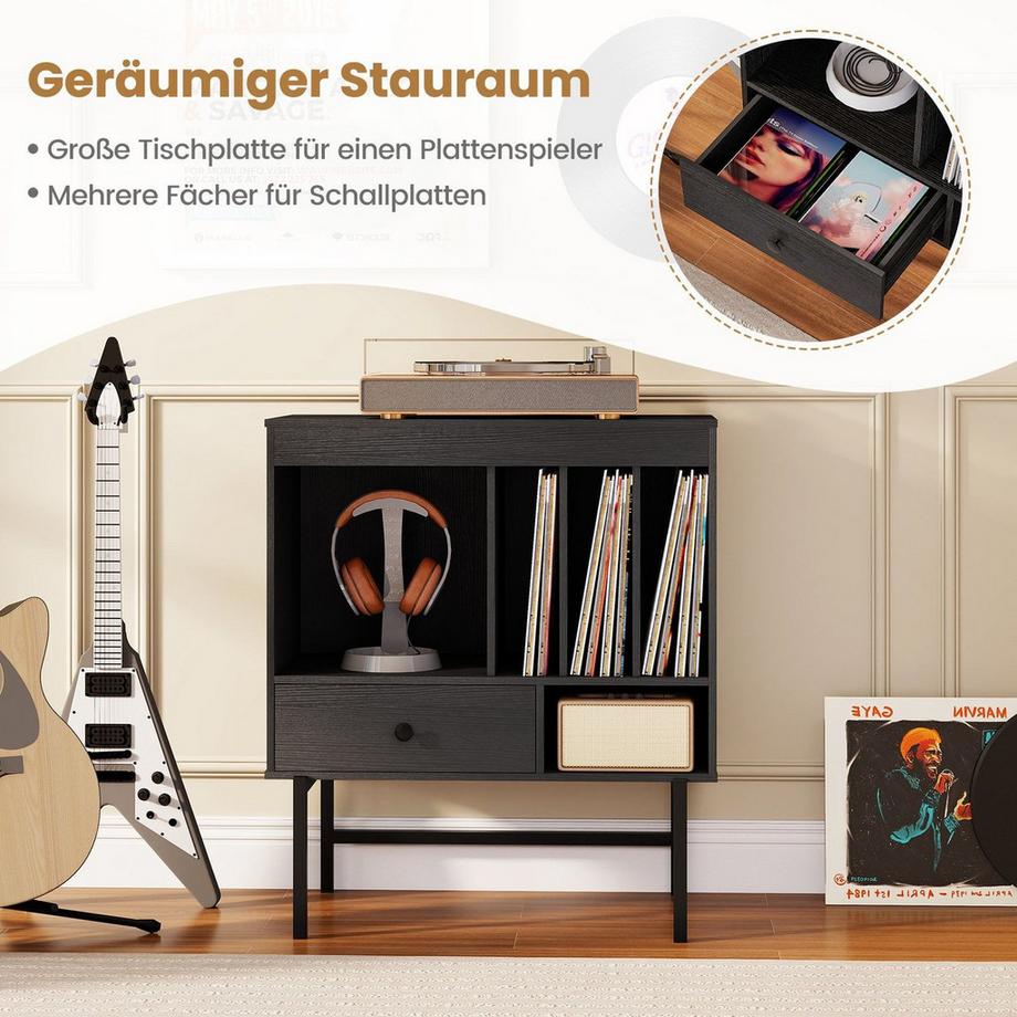 Northix Support pour tourne-disque vinyle avec rangement  