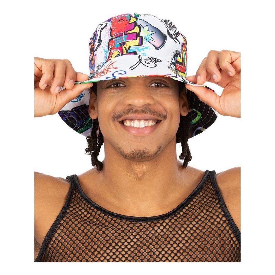 smiffys 90er Jahre Bucket Hat mit Graffiti-Print  