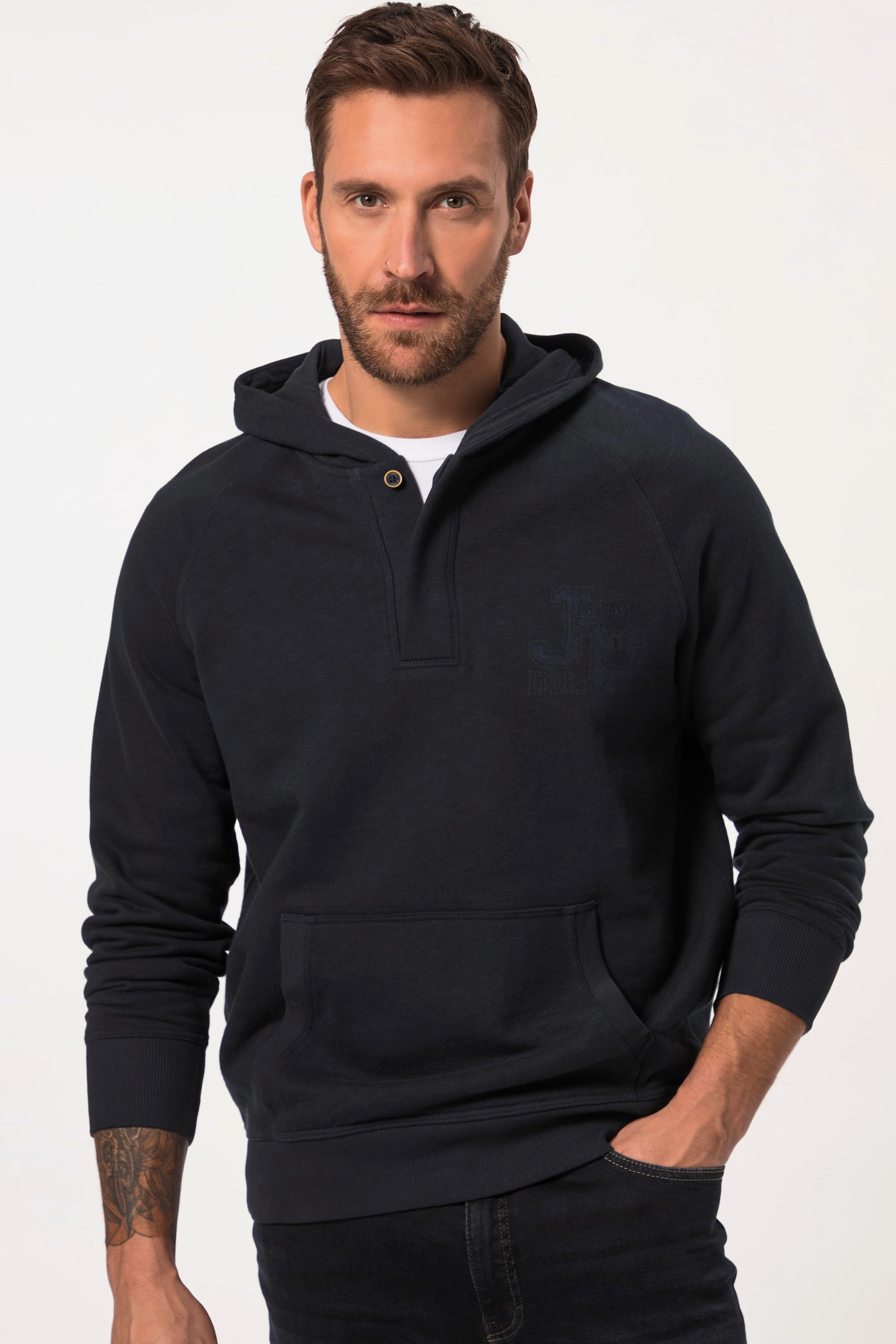 JP1880  Hoodie, Flammsweat, Kapuze, Knopfleiste 