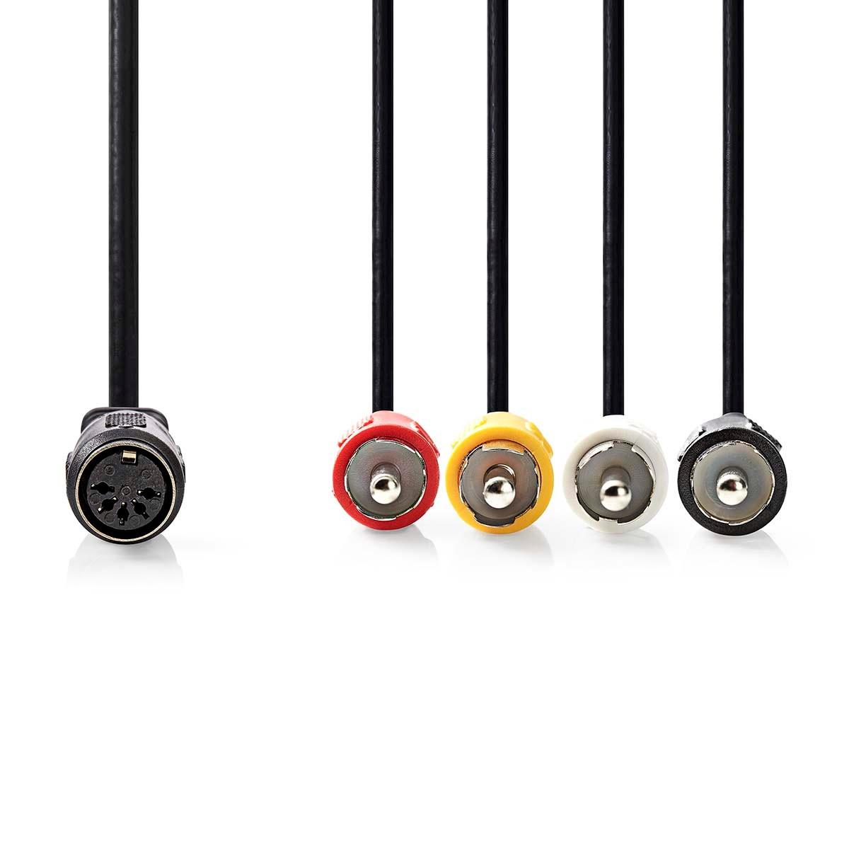 Nedis  DIN-Audiokabel | DIN 5-Pin Buchse | 4x RCA Stecker | Vernickelt | 0,20 m | Rund | PVC | Schwarz | Etikett 