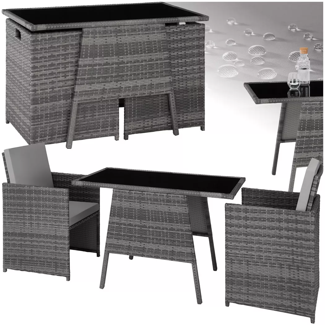 tectake® Rattan Sitzgruppe, für 2 Personen, UV-beständig, zusammenschiebbar