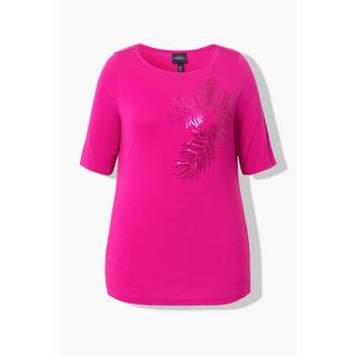 Ulla Popken  T-shirt con foglia di paillettes, scollo a barca e mezze maniche 