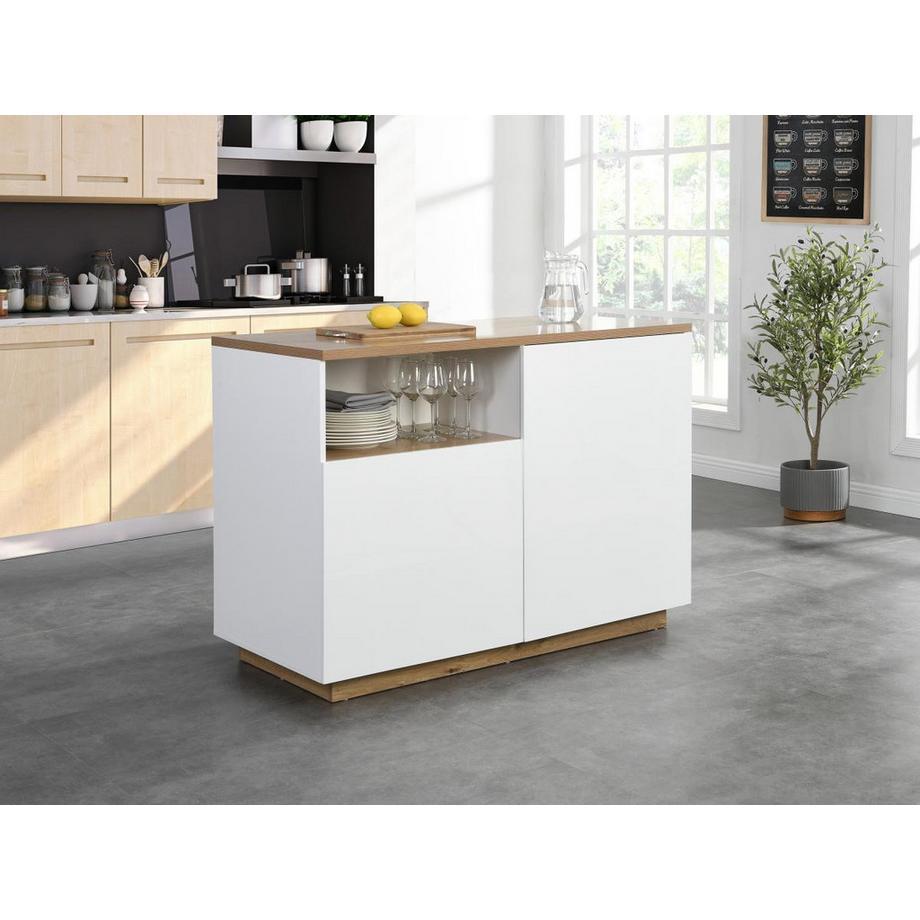 Vente-unique  Isola centrale da cucina con 2 ante e 1 nicchia in MDF Naturale e Bianco - CORELINA 