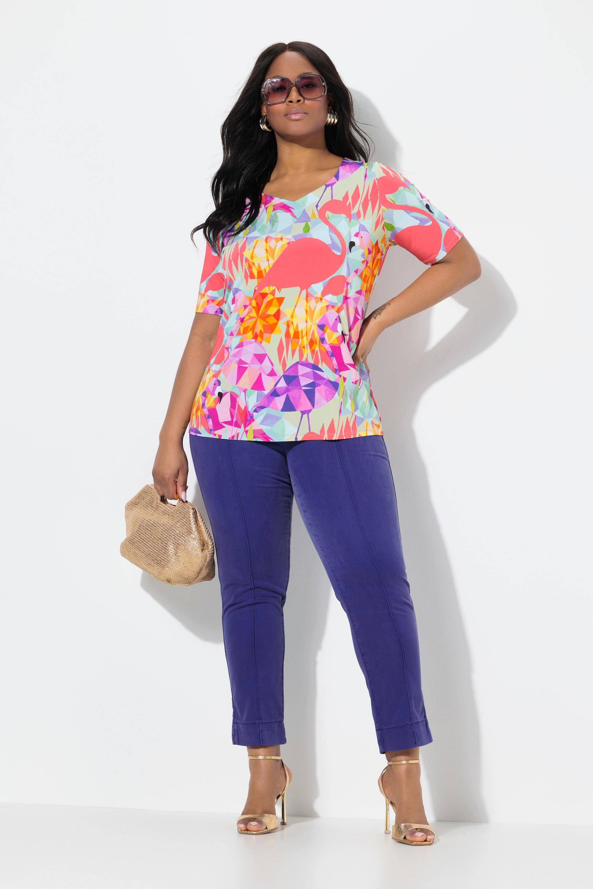 Ulla Popken Pantaloni Nervature Gamba Aderente Vita Elastica Spacchi  