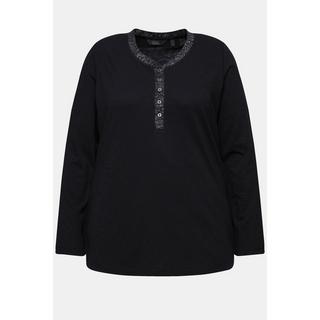 Ulla Popken  Shirt, Glitzer-Knopfleiste, V-Ausschnitt, Langarm 