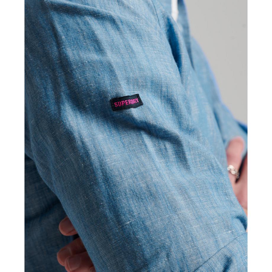 Superdry Studios Leinen Bio Baumwolle Hemd mit Knopfleiste  