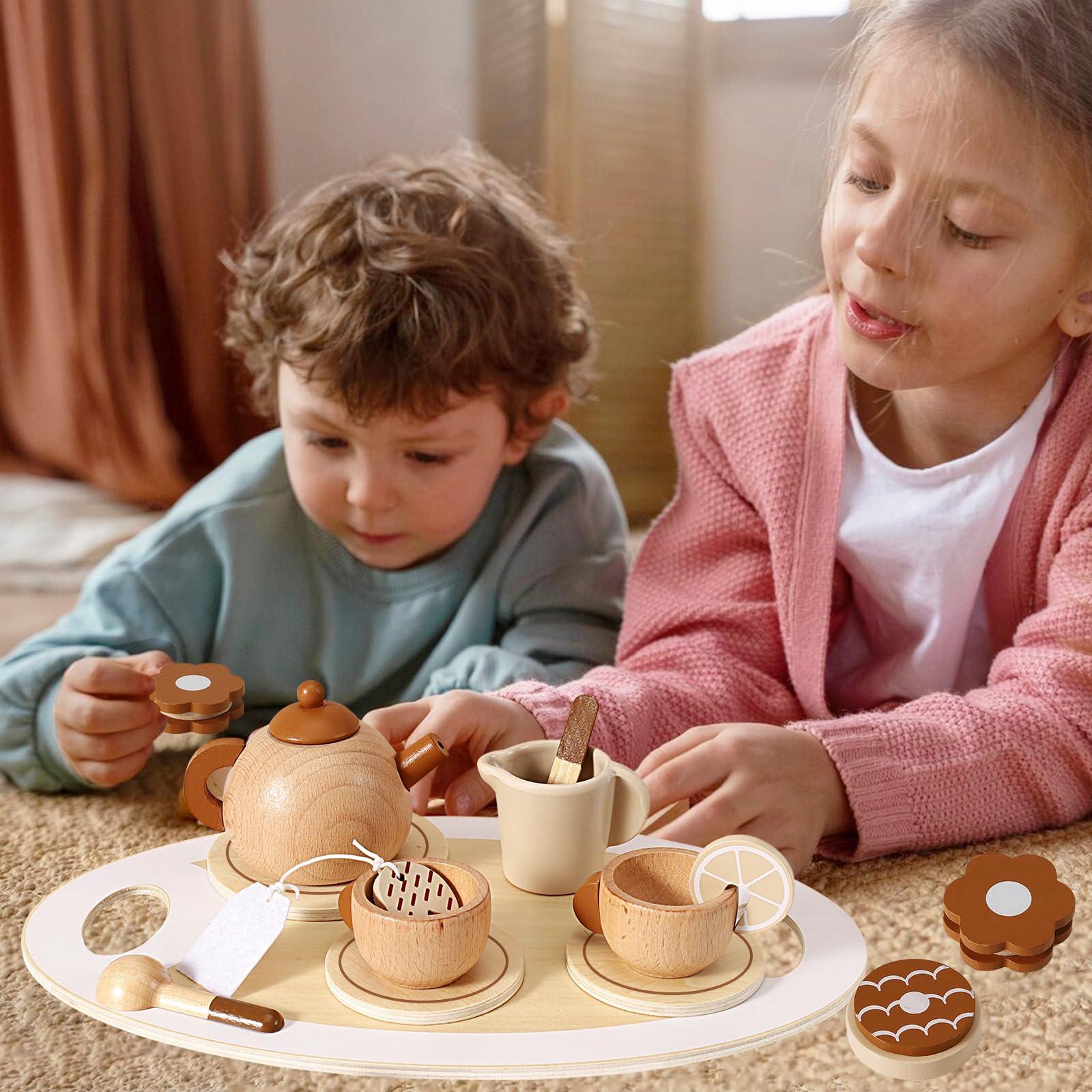 Activity-board  Service à thé cuisine ludique Service à thé avec théière Cuisine pour enfants Jouet en bois 