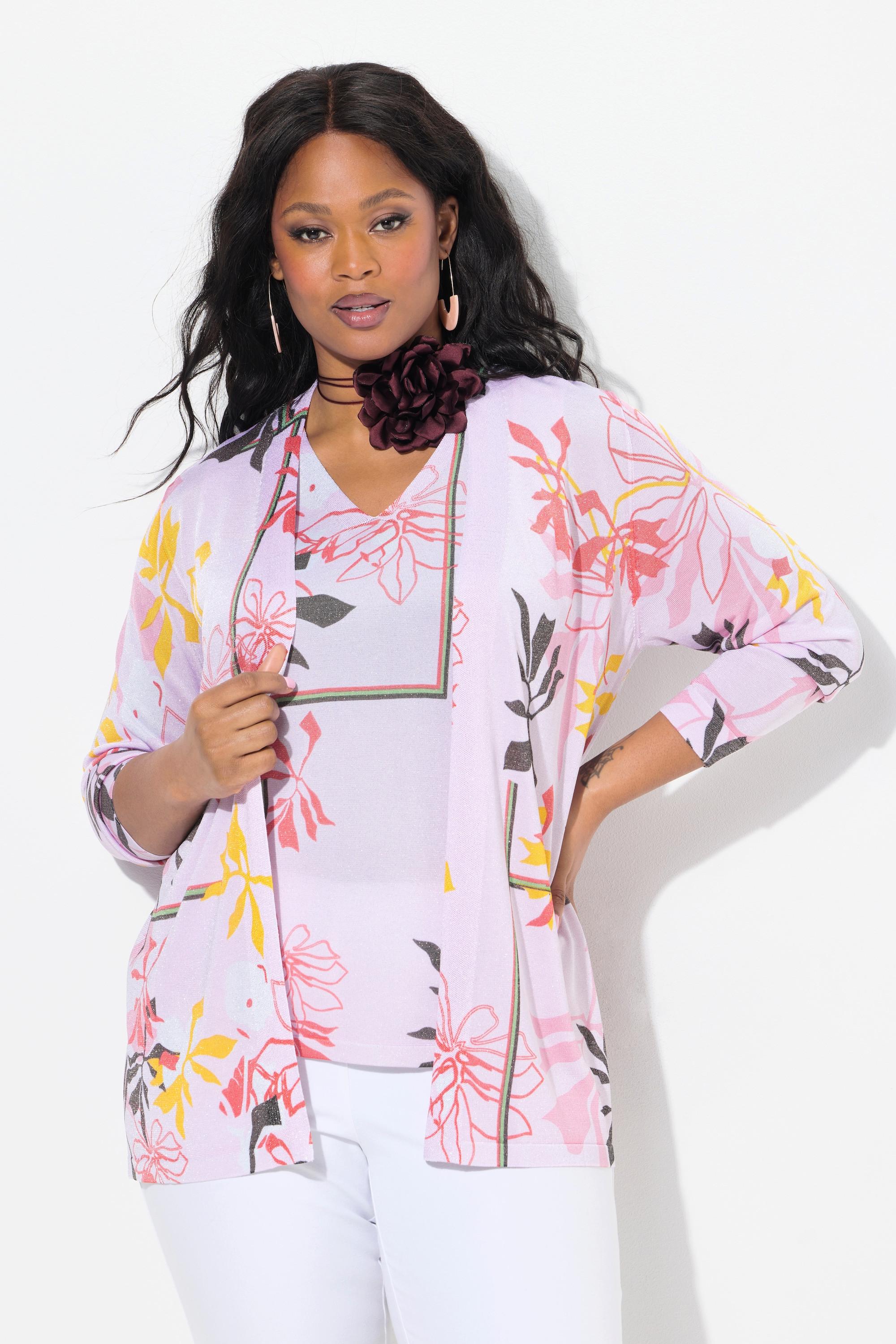 Ulla Popken Cardigan Manches Longues Motif Floral  