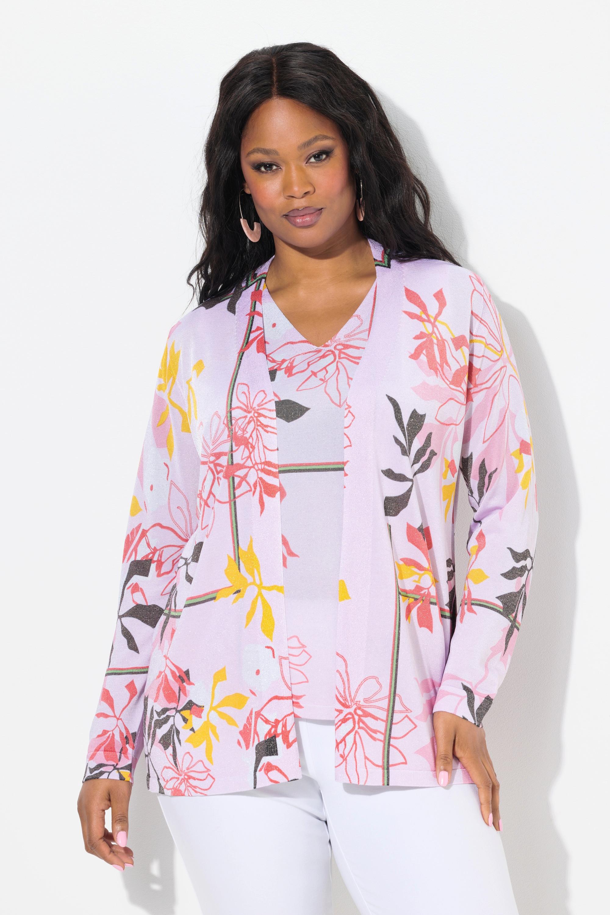 Ulla Popken Cardigan Manches Longues Motif Floral  