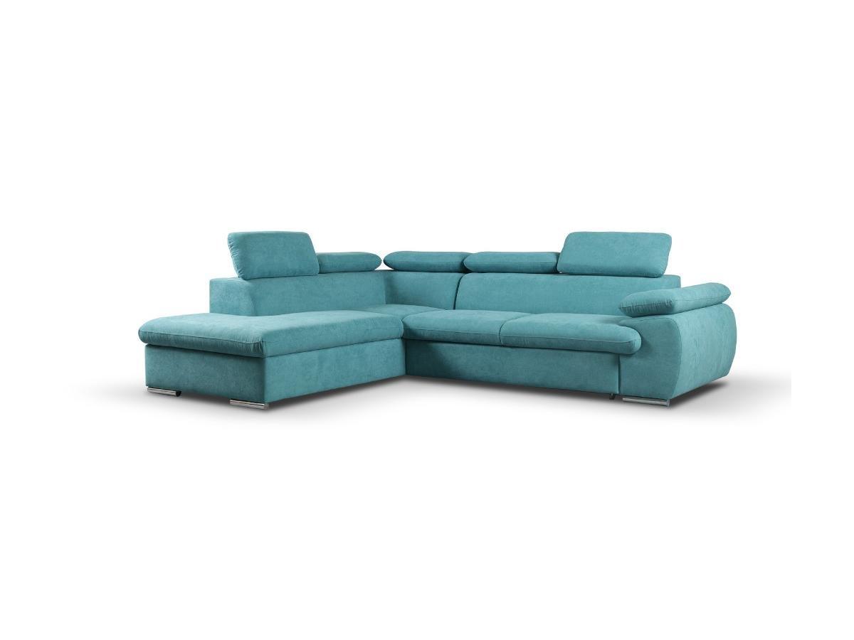 Vente-unique Ecksofa mit Schlaffunktion Bettkasten FABIEN Türkis Ecke Links  