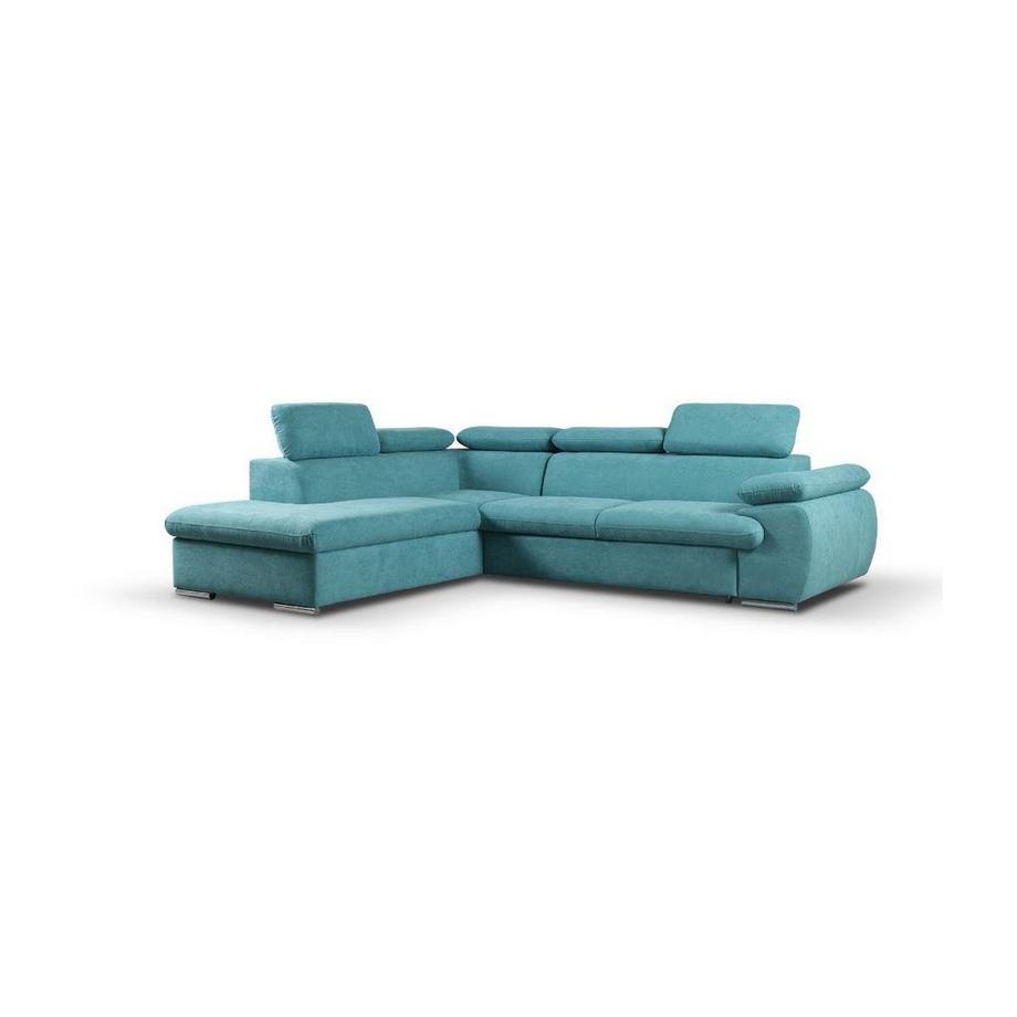 Vente-unique Canapé d'angle conible en tissu avec coffre de rangement FABIEN Turquoise Angle gauche  