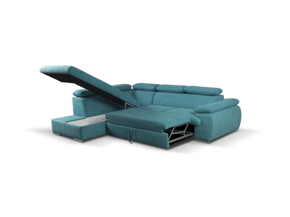 Vente-unique Ecksofa mit Schlaffunktion Bettkasten FABIEN Türkis Ecke Links  