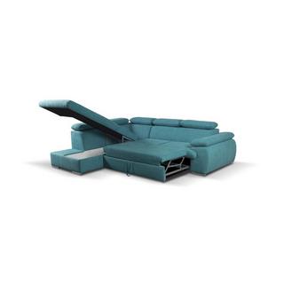 Vente-unique Ecksofa mit Schlaffunktion Bettkasten FABIEN Türkis Ecke Links  