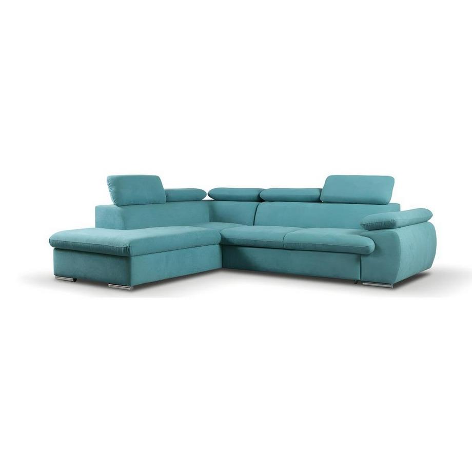 Canapé d'angle conible en tissu avec coffre de rangement FABIEN Turquoise Angle gauche