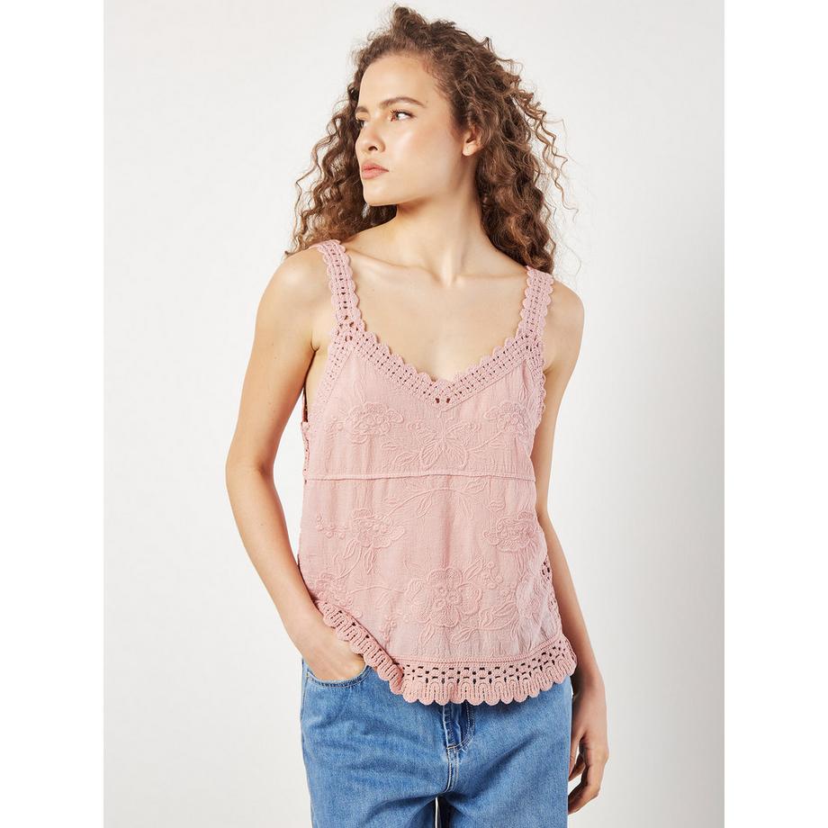 APRICOT Top in cotone all'uncinetto con ricamo floreale  