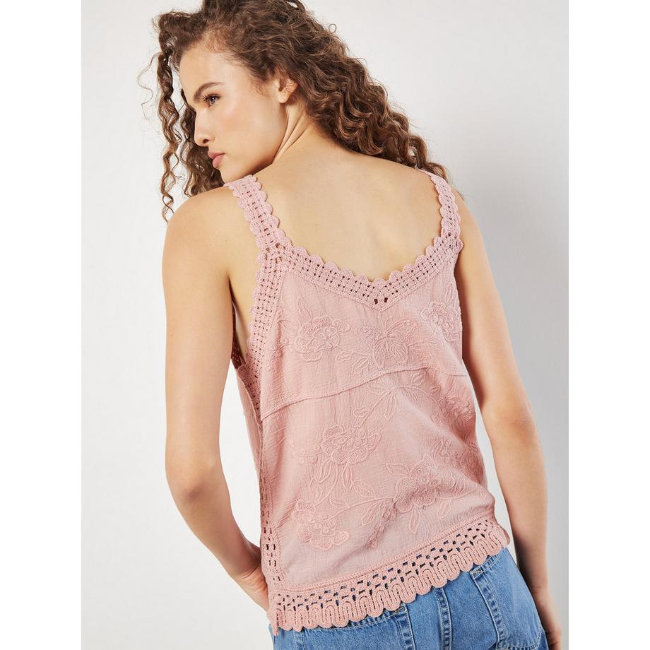 APRICOT Top in cotone all'uncinetto con ricamo floreale  