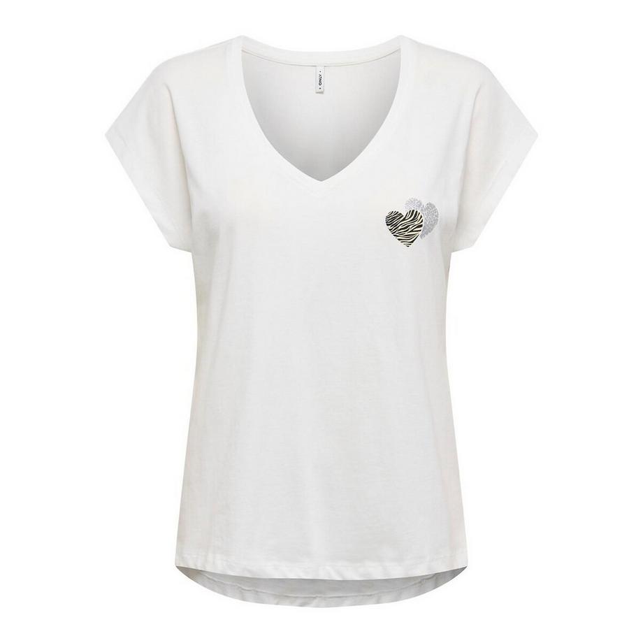 T-Shirt mit V-Ausschnitt und Herz auf der Brust