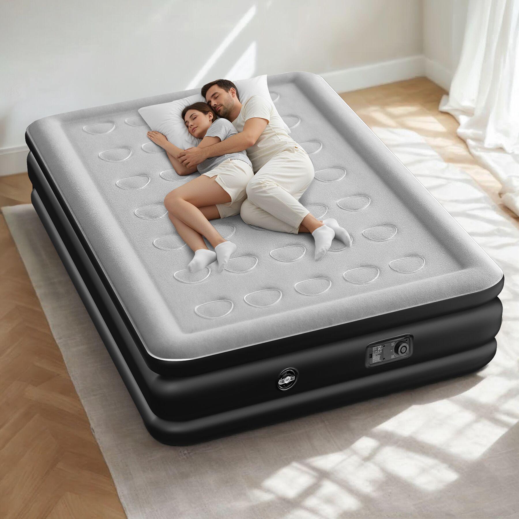 Tectake Aufblasbare Matratze AirDreams für 1 oder 2 Personen mit eingebauter elektrischer Pumpe, selbstaufblasend in 2 Minuten Weiss