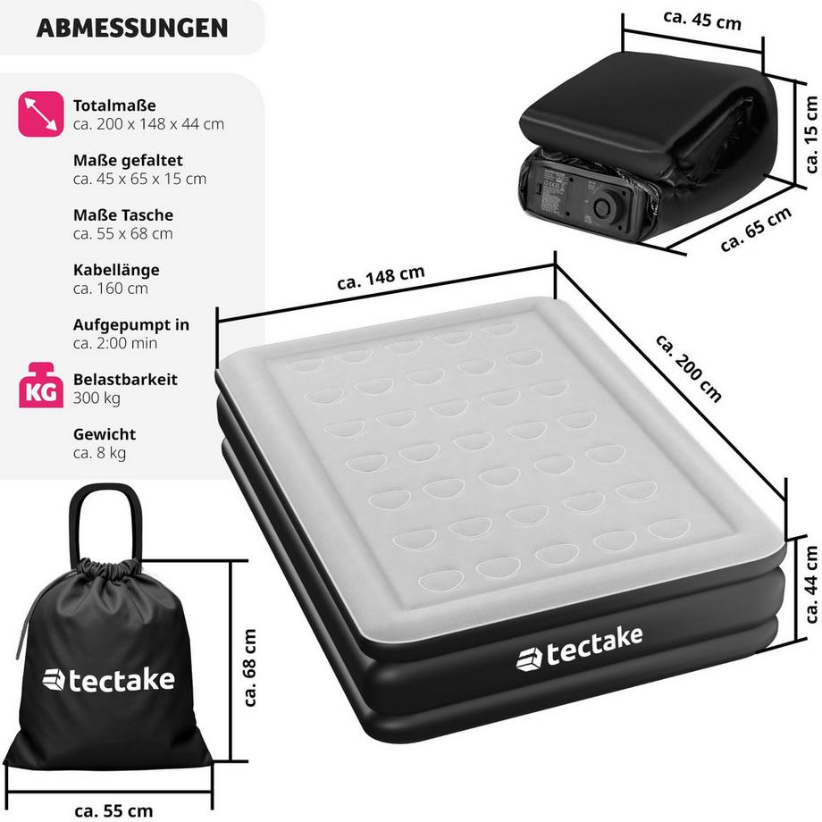 Tectake AirDreams Aufblasbare Matratze mit Elektropumpe  