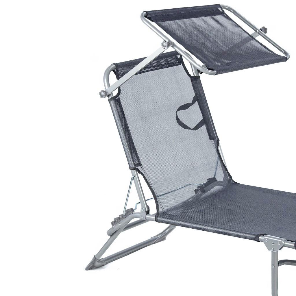 Northix Transat, méridienne, fauteuil de jardin réglable à baldaquin, gris  