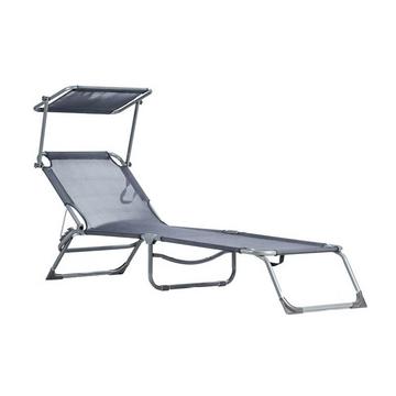 Transat, méridienne, fauteuil de jardin réglable à baldaquin, gris