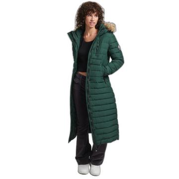 leichte lange daunenjacke mit kapuze au kuntpelz, damen uperdry