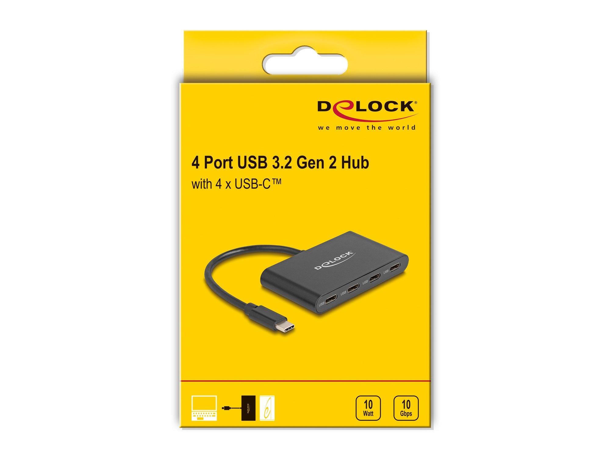 DeLock  USB 3.2 Gen 2 USB Type  Câ„¢ Hub mit 4 x USB Type  Câ„¢ Buchse 
