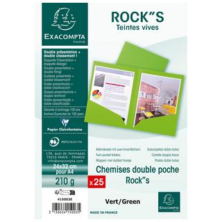 Exacompta Paquet de 25 chemises Double Poche ROCK''S 210 - double A4 ou A3 - 24x32cm - x 10  