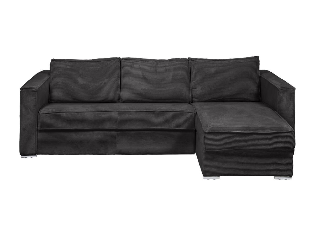 Vente-unique Eckschlafsofa mit Matratze - Ecke wechselbar - Cord - Anthrazitgrau - Liegefläche mit Lattenrost mit breiten Latten 140 cm - Matratze 18 cm - LORETO  