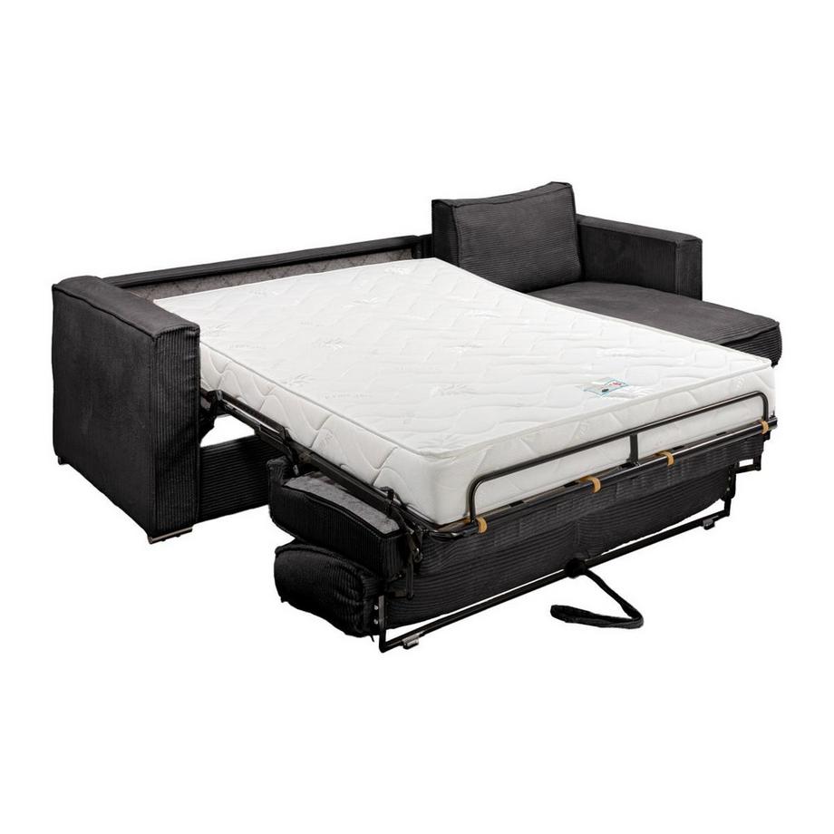 Vente-unique Canapé d'angle convertible express et réversible en velours côtelé gris anthracite - Couchage à lattes larges 140 cm - Matelas 18 cm LORETO  