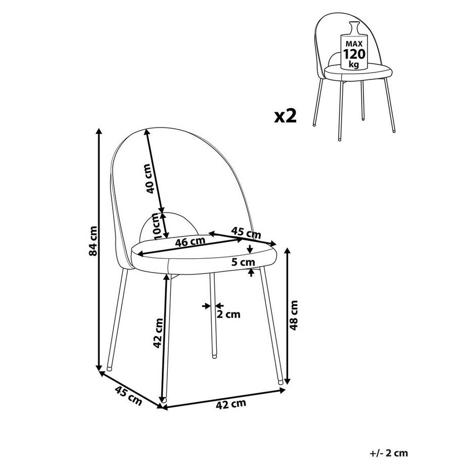 Beliani Lot de 2 chaises de salle à manger en Velours  COVELO  