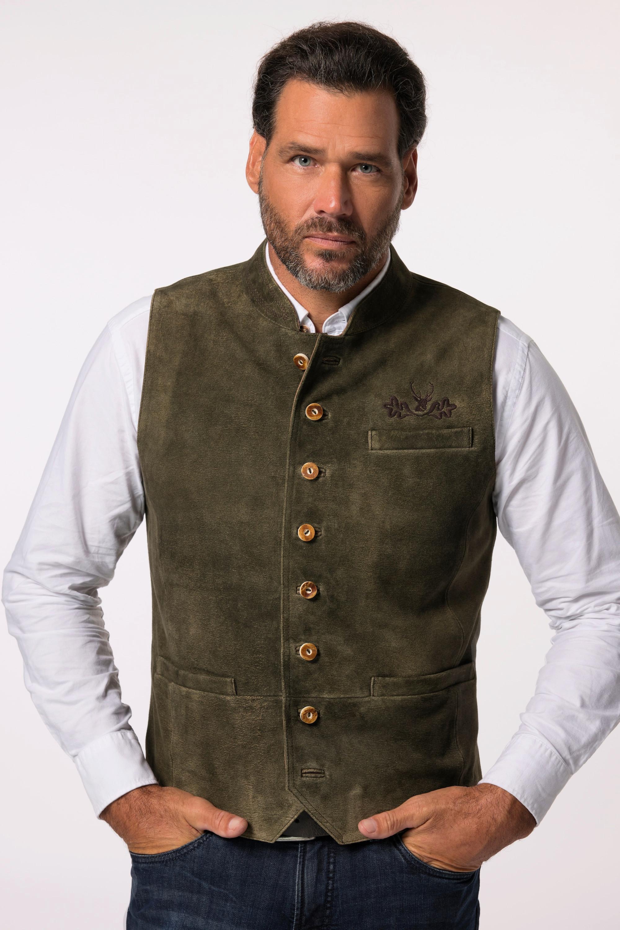 JP1880 Gilet Tradizionale in Pelle Scamosciata di Capra Collo Alto  
