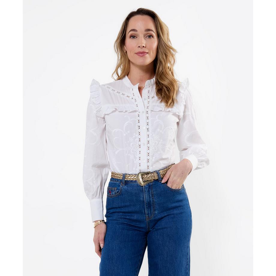 Magnifique Blouse Boutonnée Brodée à Volant