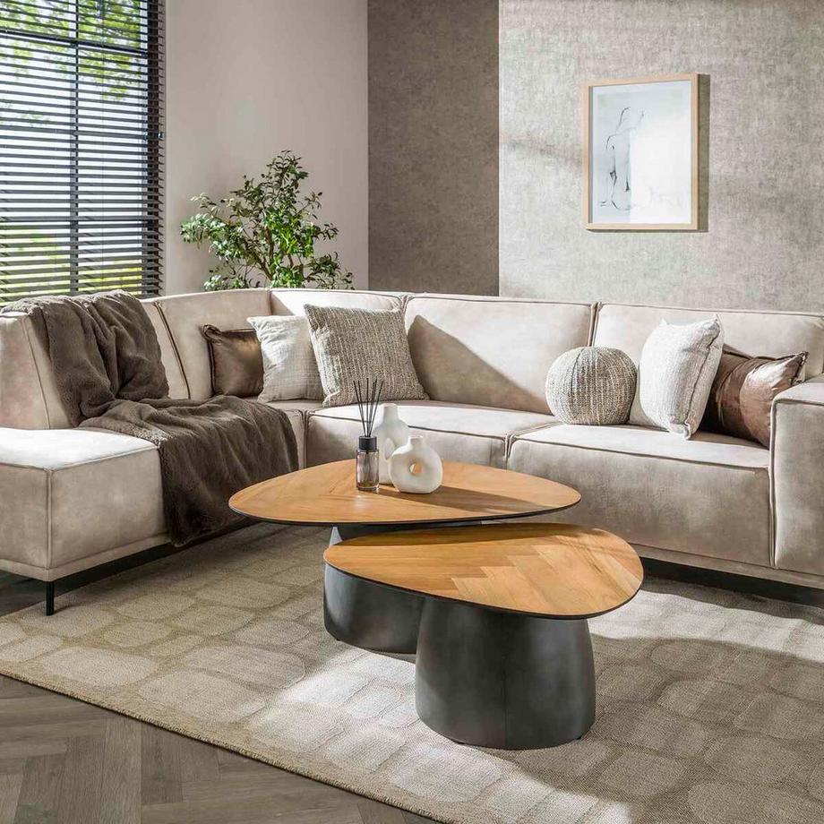 mutoni Tavolino Infinite in impiallacciatura di teak riciclato (set di 2)  