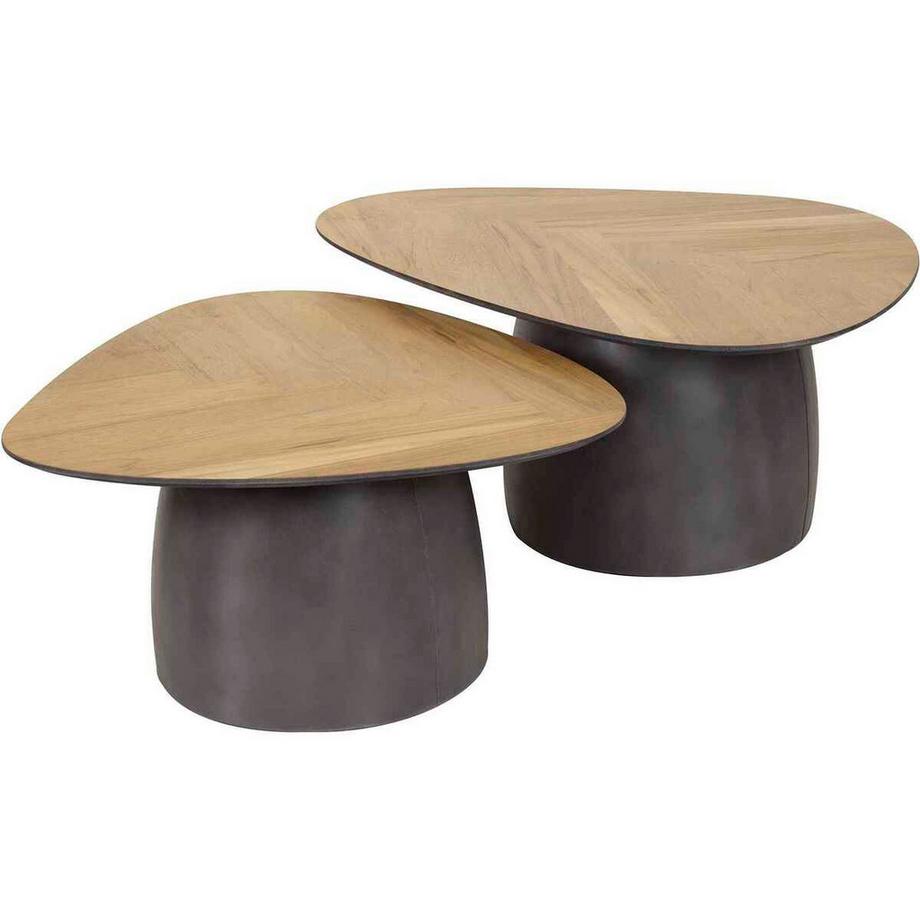 mutoni Tavolino Infinite in impiallacciatura di teak riciclato (set di 2)  