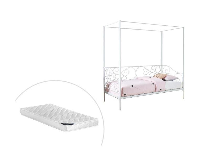 Vente-unique Letto a baldacchino Metallo Bianco + materasso VIVIAN  