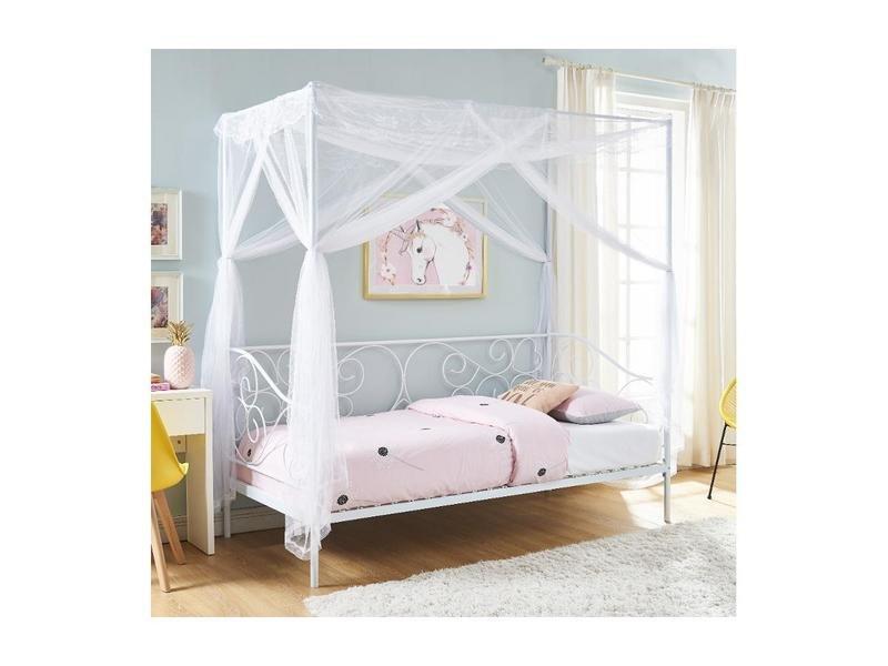 Vente-unique Letto a baldacchino Metallo Bianco + materasso VIVIAN  