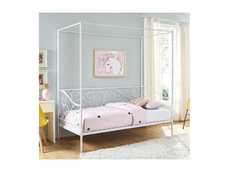 Vente-unique Letto a baldacchino Metallo Bianco + materasso VIVIAN  