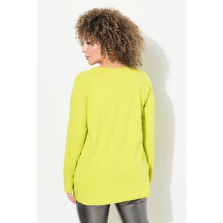 Ulla Popken  Shirt, Flockdruck, A-Linie, Rundhals, Langarm, offenkantig 