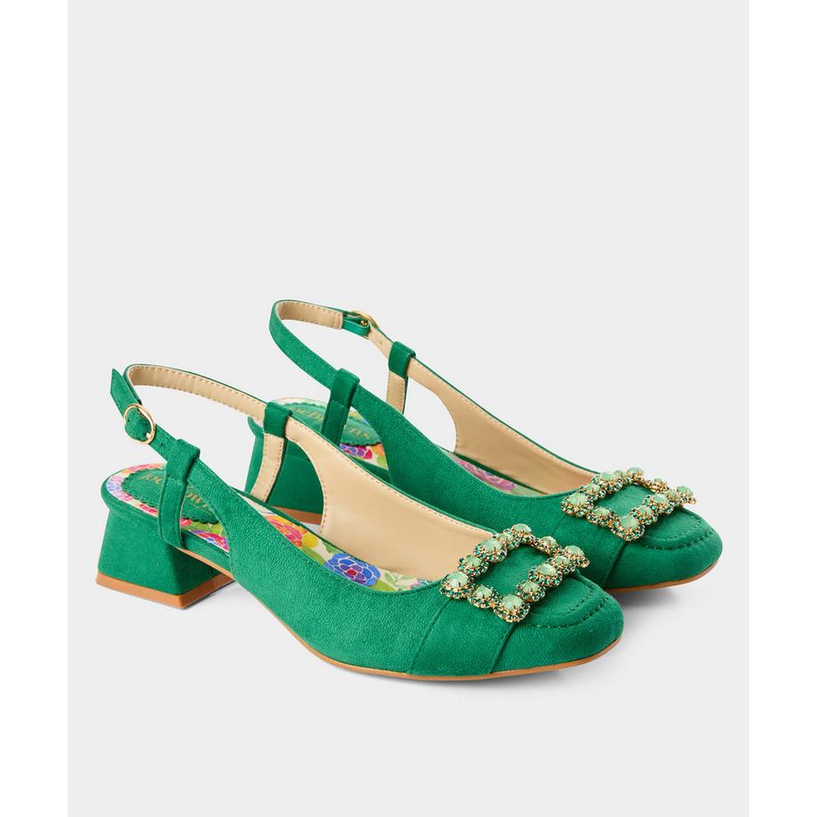 Joe Browns Slingback Schuhe Eckige Kappe mit Schmuckbrosche  