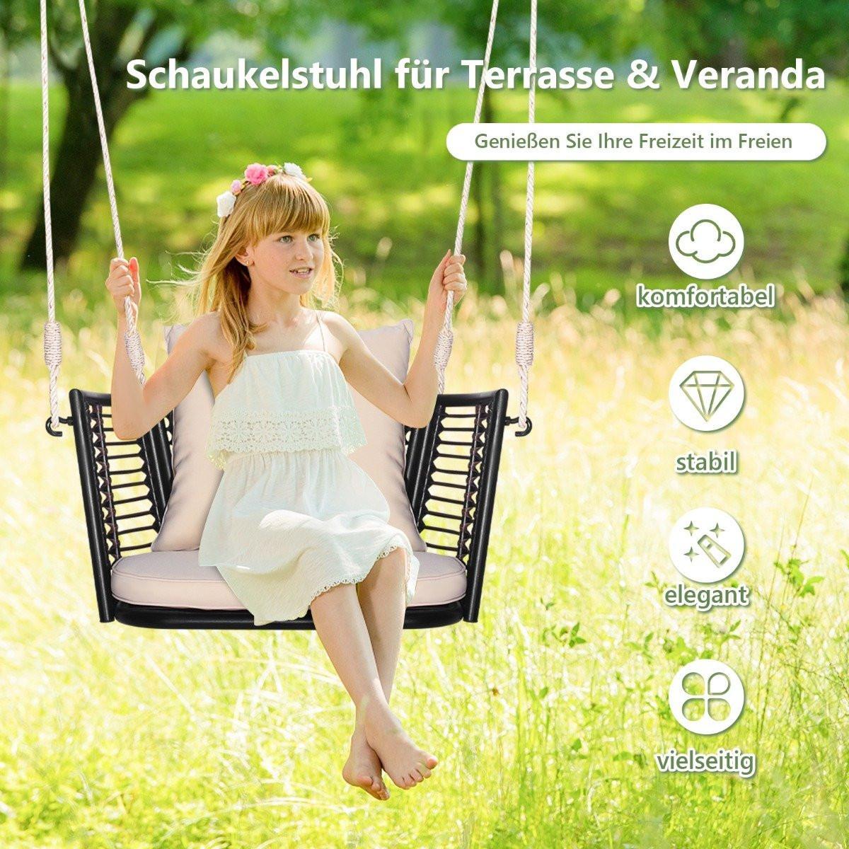 Northix Hängesessel bis 180kg belastbar Hängesitz mit Kissen & Metallrahmen & Hängeseilen 77 x 62 x 38 cm  