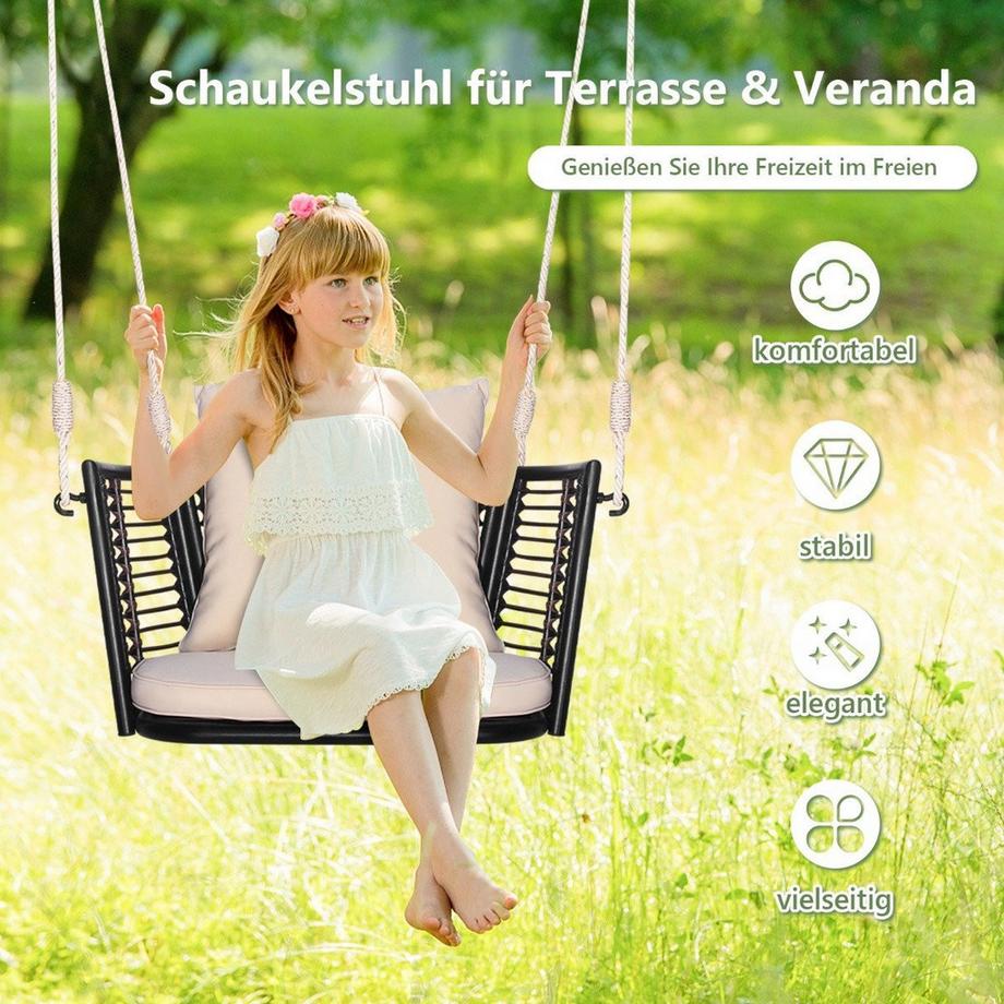 Northix Hängesessel bis 180kg belastbar Hängesitz mit Kissen & Metallrahmen & Hängeseilen 77 x 62 x 38 cm  