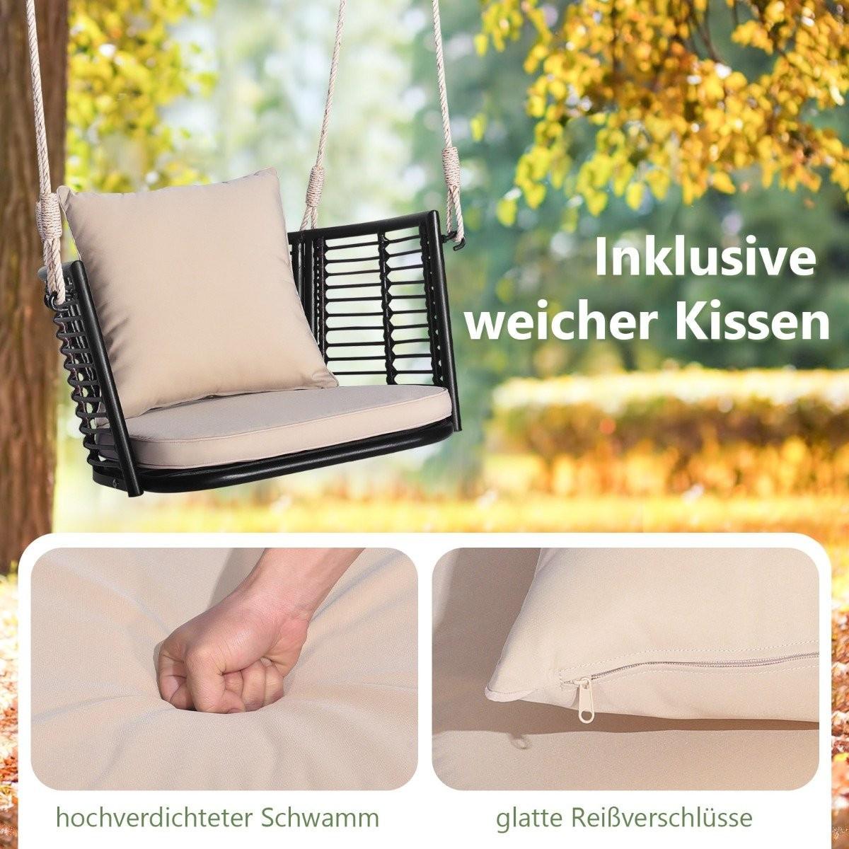 Northix Hängesessel bis 180kg belastbar Hängesitz mit Kissen & Metallrahmen & Hängeseilen 77 x 62 x 38 cm  