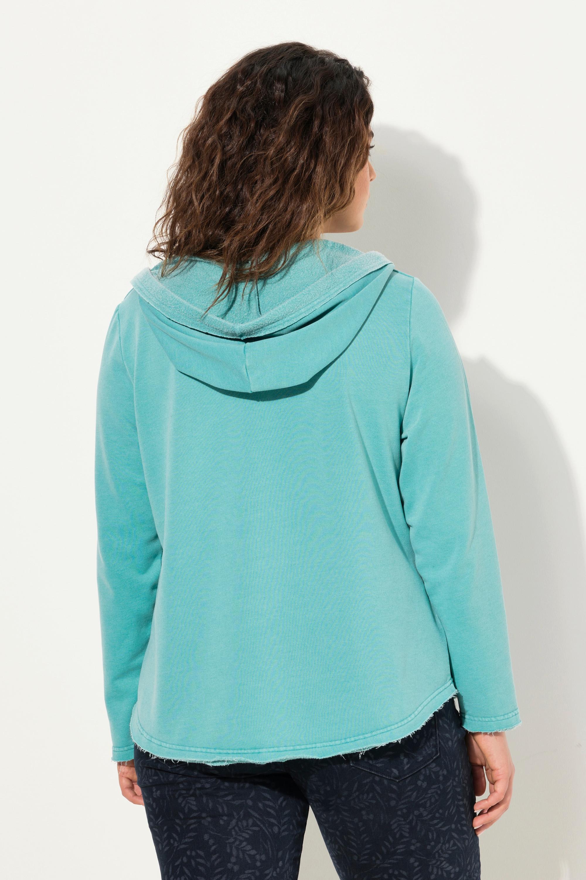 Ulla Popken Maglia con Cappuccio Orli Non Rifiniti Scollo V Maniche Lunghe  