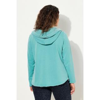 Ulla Popken  Hoodie, offenkantig, Kapuze, V-Ausschnitt, Langarm 