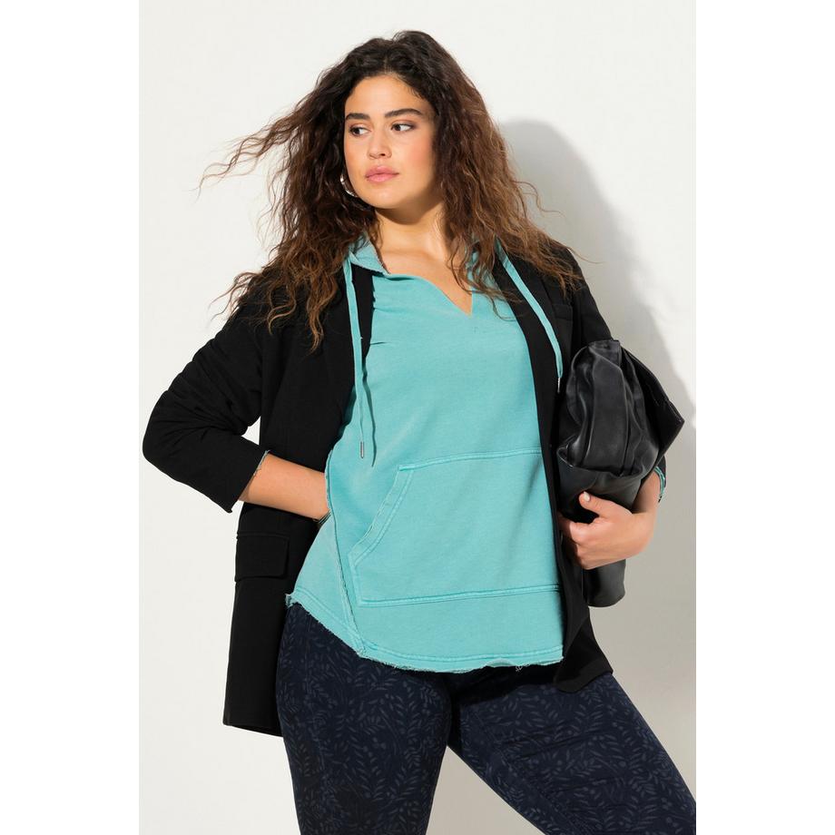 Ulla Popken Maglia con Cappuccio Orli Non Rifiniti Scollo V Maniche Lunghe  