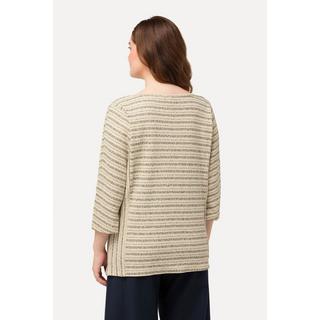 Ulla Popken  Sweatshirt, Streifen, Rundhals, 3/4-Arm, Biobaumwolle 